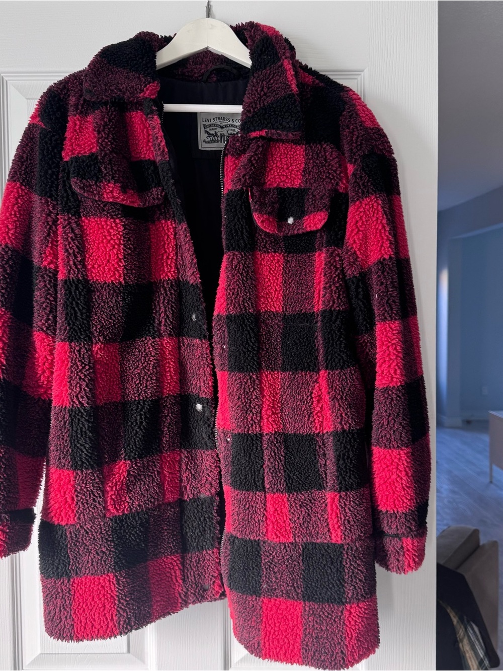 Levi's Red and Black Buffalo Plaid Sherpa Jacket